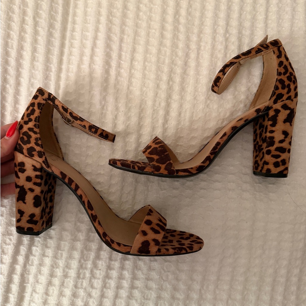 Leopard Print Block Heel Sandals